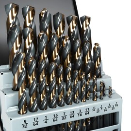 Metal Drill Bit Set, Yougfin 29PCS High Speed Steel Drill Bits with Black and Gold Finish 1/16"-1/2" M2 Drill Bits with Index Case for Wood, Plastic, Low Alloy Steel and Metal
