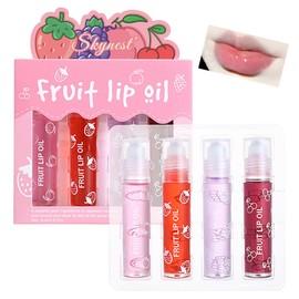 Skynest Girls Roll On Lip Gloss Set with Case, 4 Pcs Glossy Lip Make up for Kids and Teens Fruity Flavors, Kid Friendly, Party Gift, Best Friends
