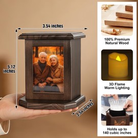 Abooxiu Small Urns for Human Ashes 5.12 Inches Cremation Urns Medium Keepsake Urn for Ashes, Memorial Decorative Handcrafted Urns, Wooden Box for Male Female Burial Funeral with Photo Frame