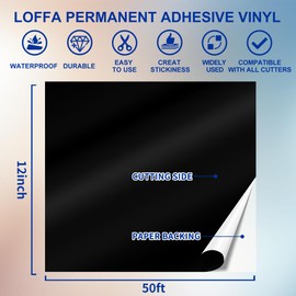 LOFFA Black Permanent Vinyl 12" x 50ft Roll, Glossy Adhesive Vinyl for All Cutter Machines, for Home Decal, Permanent Vinyl for DIY, Art Craft Decor, Cup Coaster
