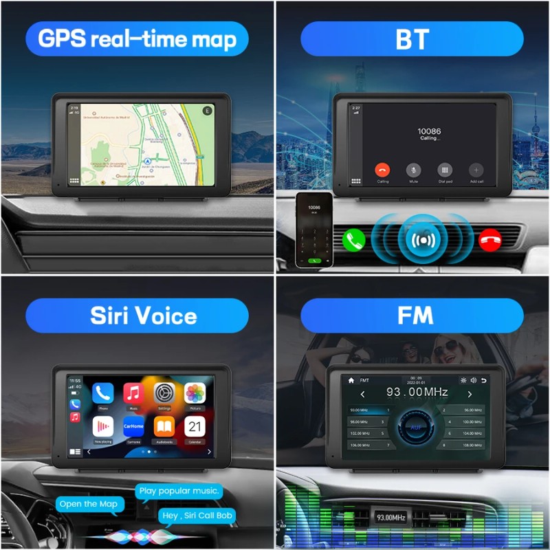 Junsun Universal Wireless CarPlay Portable Tablet with 7" Touch Screen