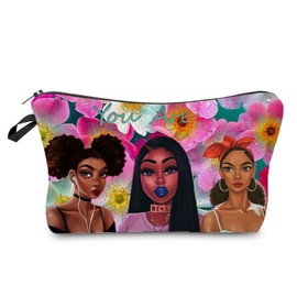Livel lhood Black Girl Cosmetic Bag for Women Cute Small Makeup Bag for Purse Travel Toiletry Zipper Pouch for Girls Gift for Sisters Black Girl Makeup Bag for Her