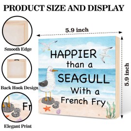 Fbitey Happier Than a Seagull with a French Fry Sign, Inspirational Wood Sign, 5.9x5.9 Inch Rustic Farmhouse Box Sign Decor for Home Office Table Shelf Wall Display-A02