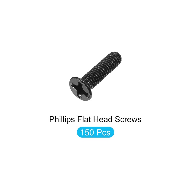 METALLIXITY 150pcs M3 x 12mm Phillips Flat Head Screws Carbon