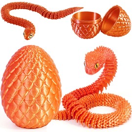 Joycabin 3D Printed Snake Toy, Easter 3D Printed Dragon Egg Snake Eggs, Easter Snake Eggs, 3D Printed Animals Toy for Children, Gifts, Desk, Home Decor (Red Gold)