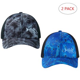 BASSDASH 2 Pack Altimate Fishing Hunting Hat Mesh Back for Men Women Adjustable Baseball Trucker Cap Camo Blaze Orange