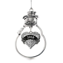 Inspired Silver - Black and Silver New Year's 2018 Silver Christmas Ornament - Pave Heart Charm Christmas Tree Ornament with Cubic Zirconia - Snowman Hanging Decoration