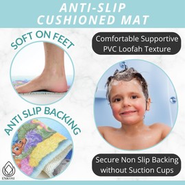 Enkosi Loofah Non Slip Shower Mat – Anti Slip Bath Mat for Kids - Inside or Out, Tub, Walk-in Stall, Bathtub - Floor Safety Bathroom Mats – Cushioned, PVC, Quick Dry with Drain Holes (Dolphin 24x16)