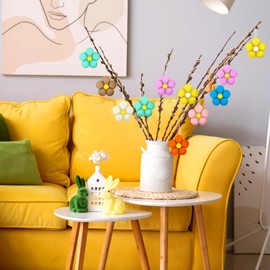 Beeveer 16 Pcs Felt Daisy Flower Hanging Ornament Spring Felt Flower Hanging Decor Summer Wool Floral Garland Felt Flower Shape Ornament Spring Daisy Flower Decor for Easter Party Supplies (Fluffy)