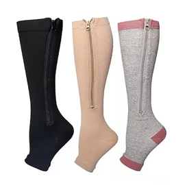 3 Pairs Zipper Compression Socks Nylon Open Toe Compression Socks for Walking Running L/XL