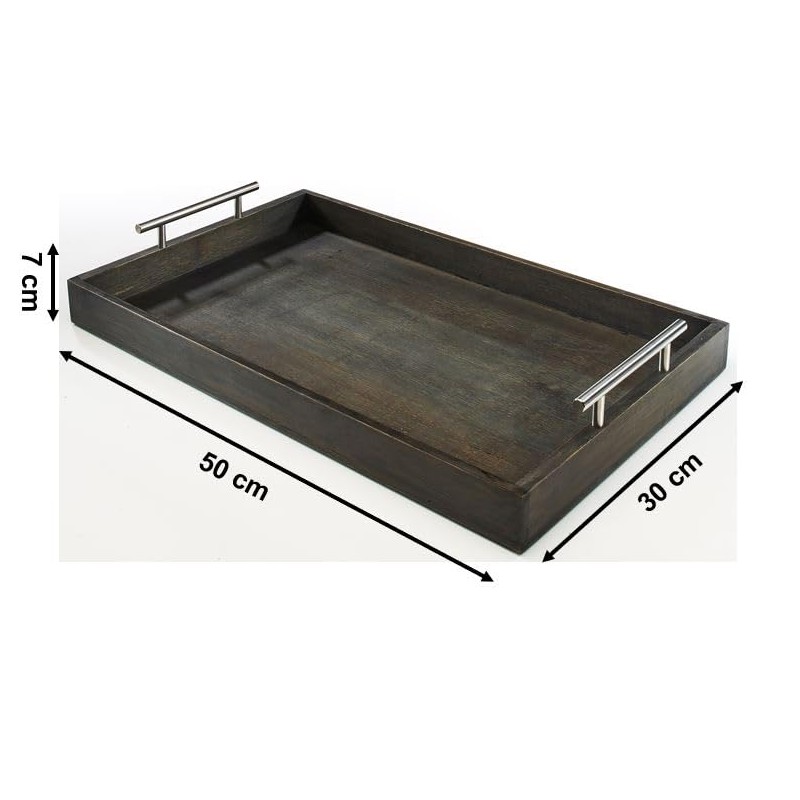 Kobolo Rectangular Bamboo Tray with Metal Handles (Grey)