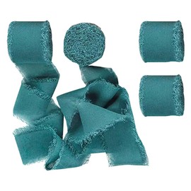 4 Rolls 4cm Wide Fringe Chiffon Ribbons Gift Wrapping Fringe Ribbon Flower Bouquet Ribbon Wedding Invitation Ribbon Frayed Edge Ribbon Rolls Craft Decorative Ribbon Blue Green