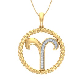 0.07 Carat Diamond Zodiac Sign Pendant Necklace in 18K Yellow Gold over Sterling Silver, Metal Stone, white diamond