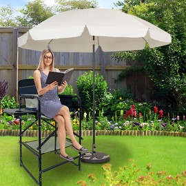 WKFAMOUT Tall Folding Director Chair 30.7" Seat Height Foldable Bar Stool for Makeup Artist Face Painting with Side Table Carry Bag and Cosmetic Bag Supports 350LBS