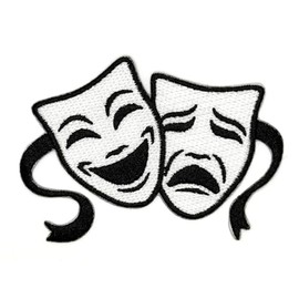 3.5" Comedy Tragedy Mask Iron On Patch - Embroidered Theater Drama Masks Applique Appliques Iron On Sew On Patches for Holes, Clothing, Jeans, Hat, Backpacks, Clothes