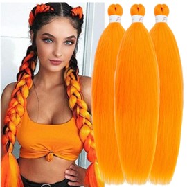 Menethe Hair Color Orange Braiding Hair Pre Stretched 24inch Kanekalon Braiding Hair Synthetic Colored Hair Extensions for Braiding Box Braids Hot Water Setting (24Inch,Orange#)
