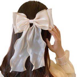 Uoocg Silky Hair Bow Women's Hair Clip with Large Bow French Hair Bows Clip for Women Girls (Beige)