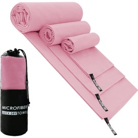Toalla Microfibra Secado Rápido 3 Pack, Toalla de Viaje Ligera y Portatil, Toalla Deportiva para Playa, Natación, Yoga, Gimnasio, Camping, Senderismo, ect (Rosa, 76*152cm+40*80cm+30*30cm)