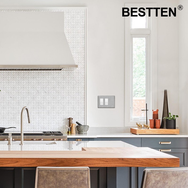 [2 Pack] BESTTEN 3-Gang Combination Metal Wall Plate with Ｗhite