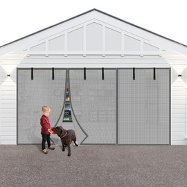 LIAMST Privacy Garage Door Screen Blackout for 2 Car Garage-16X9FT Privacy Silver Grey Heavy Duty Magnetic Garage Screen, Hands Free, Magnetic Privacy Garage Screen Door