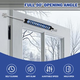 SOPHIA Screen Door Closer, Storm Door Closer Heavy Duty with Hold Open, Pneumatic Door Closers for Home with Adjustable Speed & Quiet Close, Door Frame Mount (Push Side), Full 90 Degree, Black