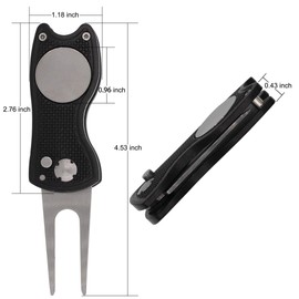 Divot Repair Tool with Magnetic Divot Tool, Golf Divot Repair Tool Made of Metal, Golf Divot Tool Foldable Design (Black)