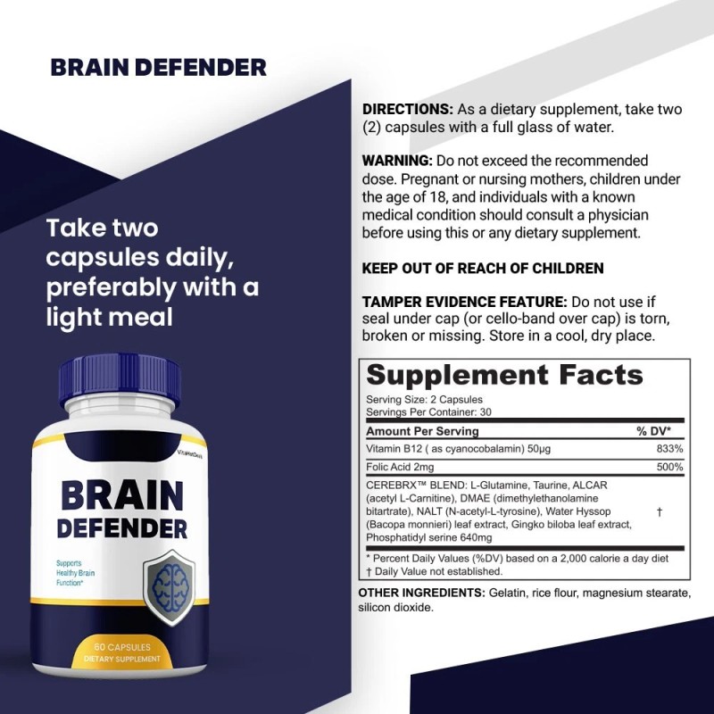 Brain Defender Capsules, Maximum Strength Pills Cognitive and Brain (3