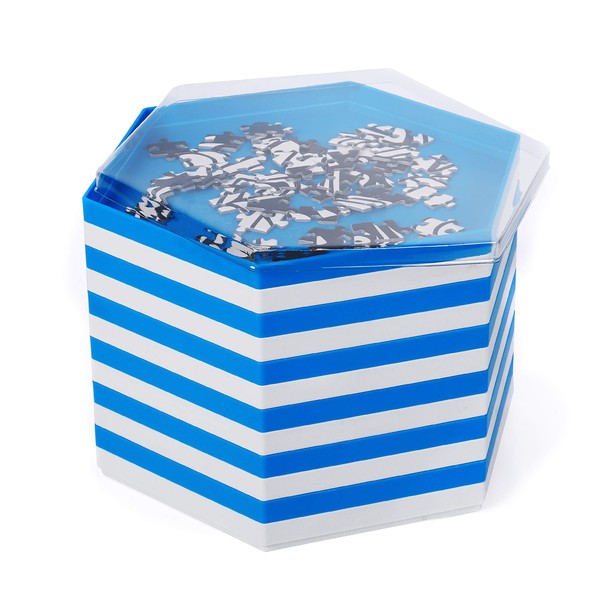 Becko Stackable Puzzle Sorting Trays Jigsaw Puzzle Sorters with Lid Puzzle Accessory for Puzzles Up to 2000 Pieces, 12 Hexagonal Trays in White & Blue