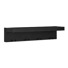 Danya B Wall Mounted Entryway Floating Coat Rack with Four Hanging Hooks and Decorative Ledge Shelf - Great for Entryways, Hallways, Bedrooms, Kitchens, and Bathrooms (Black)
