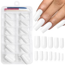 Lifextol 120PC White Square Press on Nails Medium Long Fake Nails Press ons with Glue Nail Adhesive Tabs, 12 Sizes Acrylic Nails Press on Nails Square White Stick Nails Tips Artificial Fingernails