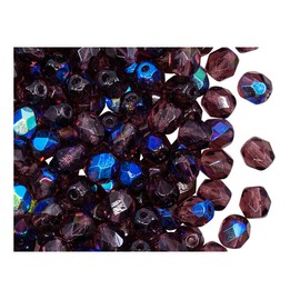 Pack of 50 Czech Faceted Glass Beads Fire-Polished Round 6 mm Amethyst Transparent AB