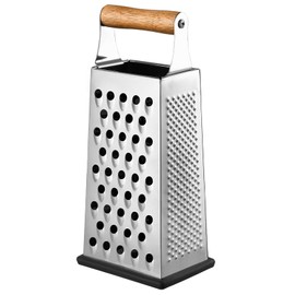 Dachiy Square Grater Stainless Steel with Wooden Handle, 4-Edge Grater, 10 x 24 cm