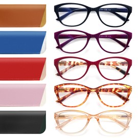 COJWIS 5 Pack Cat Eye Reading Glasses for Women Blue Light Blocking Computer Readers Fashion Eyeglasses With Spring Hinge (5 Color, 2.75)