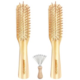 Bamboo Hair Brush with Cleaner Tool For Womens Thick Thin Curly and Straight Hair, Bamboo Bristles Help Hair Growth, Enhance Shine & Health - 2 Pack