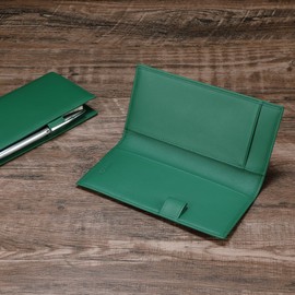 HISCOW Supple Leather Checkbook Cover with Free Divider - Italian Calfskin (Green)