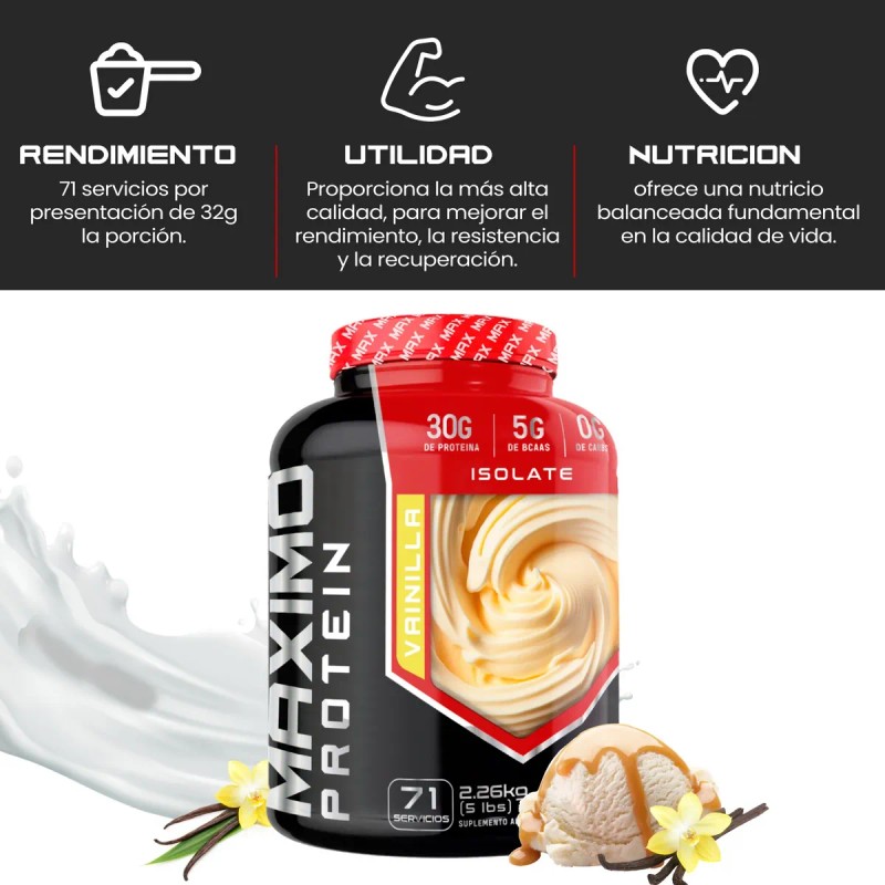 Proteína Isolate Maximo Protein 2.2kg 71 Servicios Sabores Vainilla