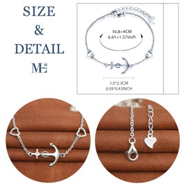 MicLee Bracelet elegant for womens and girls, 925 sterling silver bracelets, Classic Anchor bracelet, link with heart, symbol of courage, protection and strength, adjustable chain, silver