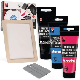 Marabu Screen Printing Kit Set - Screen Print Kit with Reusable Wooden Frame, 1 Scre...