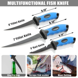 GPUSFAK 10 Pieces Fillet Knife Set, Stainless Bait Knife with Sharpening Rod and Sheath, Professional Filleting Boning Knife for Meat Blue