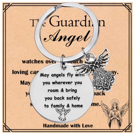 Guardian Angel Keychain, Travel Prayer Gifts, Remember to Be Safe Keychain for Drivers, Traveler, Adventurer, Pilot (Guardian Angel Keychain)