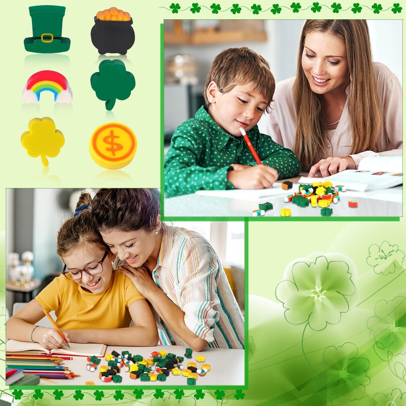 JUNEBRUSHS Erasers for Kids, 150Pcs St. Patrick's Mini Erasers Cute