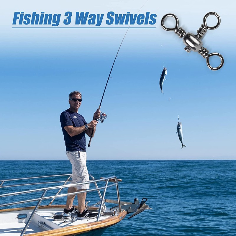 Three 3 Way Barrel Fishing Swivels Cross-Line - 60pcs T-Turn