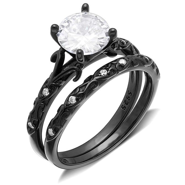 Lannelle Black Wedding Ring Set for Women by Ginger Lyne
