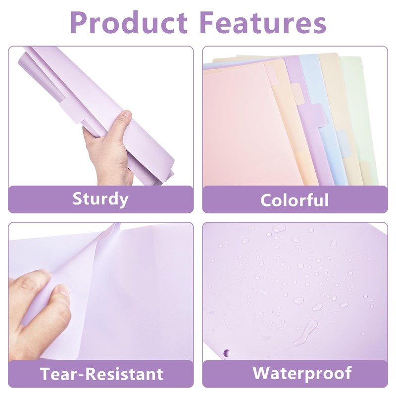 Plastic Folders with 2 Pockets 3 Hole Punched, 6 Pack,