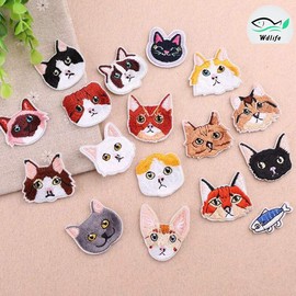 [Wdlife] Patch Applique Iron Patch Embroidered Animal Cat 17 Types of Characters - Patch Boys Girls Cute Cool Kindergarten Entry Mark Kindergarten Nursery Elementary School Gift Initial Name Engraved