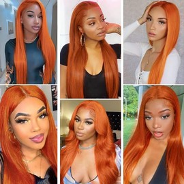 Burnt Orange Straight Bundles Human Hair Color 350 Ginger Bundles Orange Straight Human Hair Bundles 8a Grade Double Weft Brazilian Remy Hair Extensions Soft and Silky (18 20 22 inch,3 Bundles)
