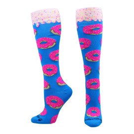 Donut Over the Calf Socks (Paradise Blue/Neon Pink, Medium)