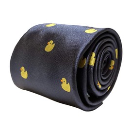 Frederick Thomas navy men-s tie with yellow rubber duck embroidered design