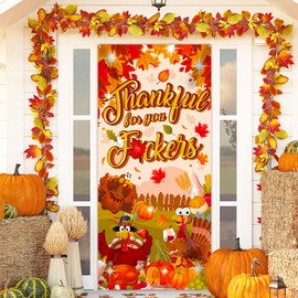 HOWAF Fun Friendsgiving Party Door Cover, Thankful for You Friends Door Banner for Friends Thanksgiving Party Door Decorations Photo Supplies, Thanksgiving Maple Leaf Turkey Door Porch Welcome Banner