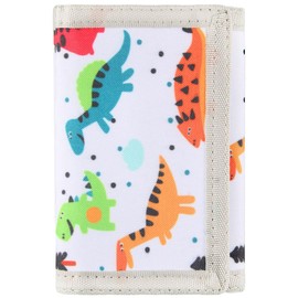 Lamumu Kids Wallets for Boys & Girls, Toddler to Teen with Magic Sticker, RFID Nylon/Canvas Wallet with Coin Pocket, Dinosaur01, Minimalist